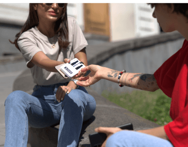 Girl giving a guy a Brick